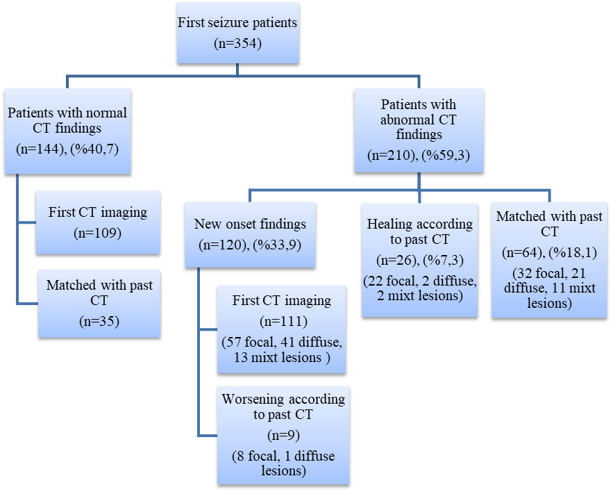 Distribution of computed tomography findings in first seizure
patients.CT: Computed Tomography.