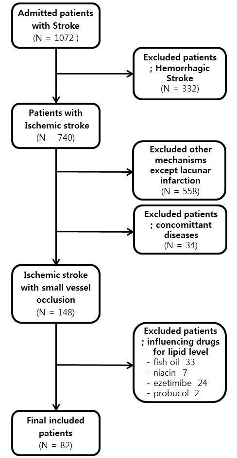 Selection of ischemic stroke with small vessel
occlusion in the study cohort.
