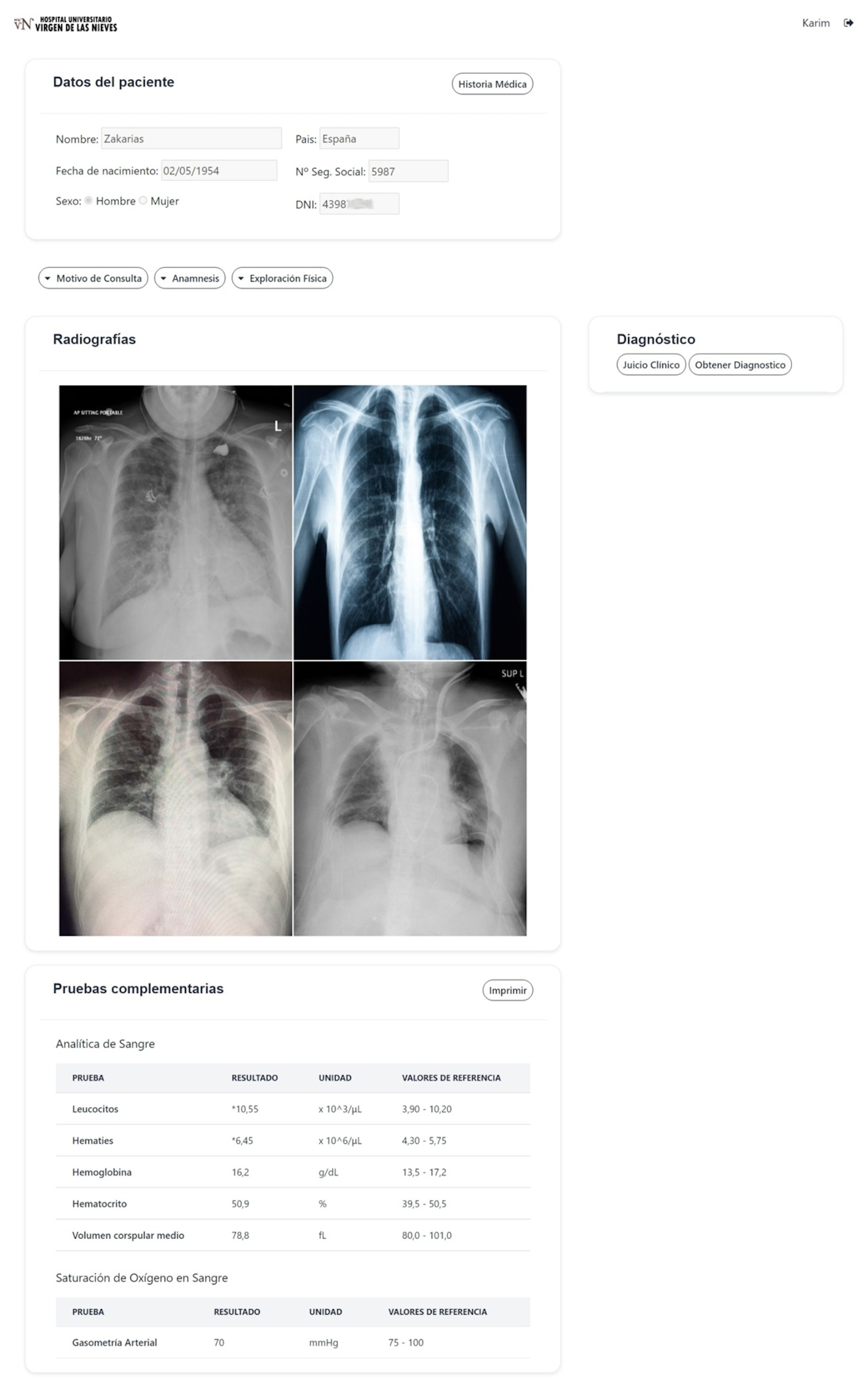 Diagnosis application screenshot.
