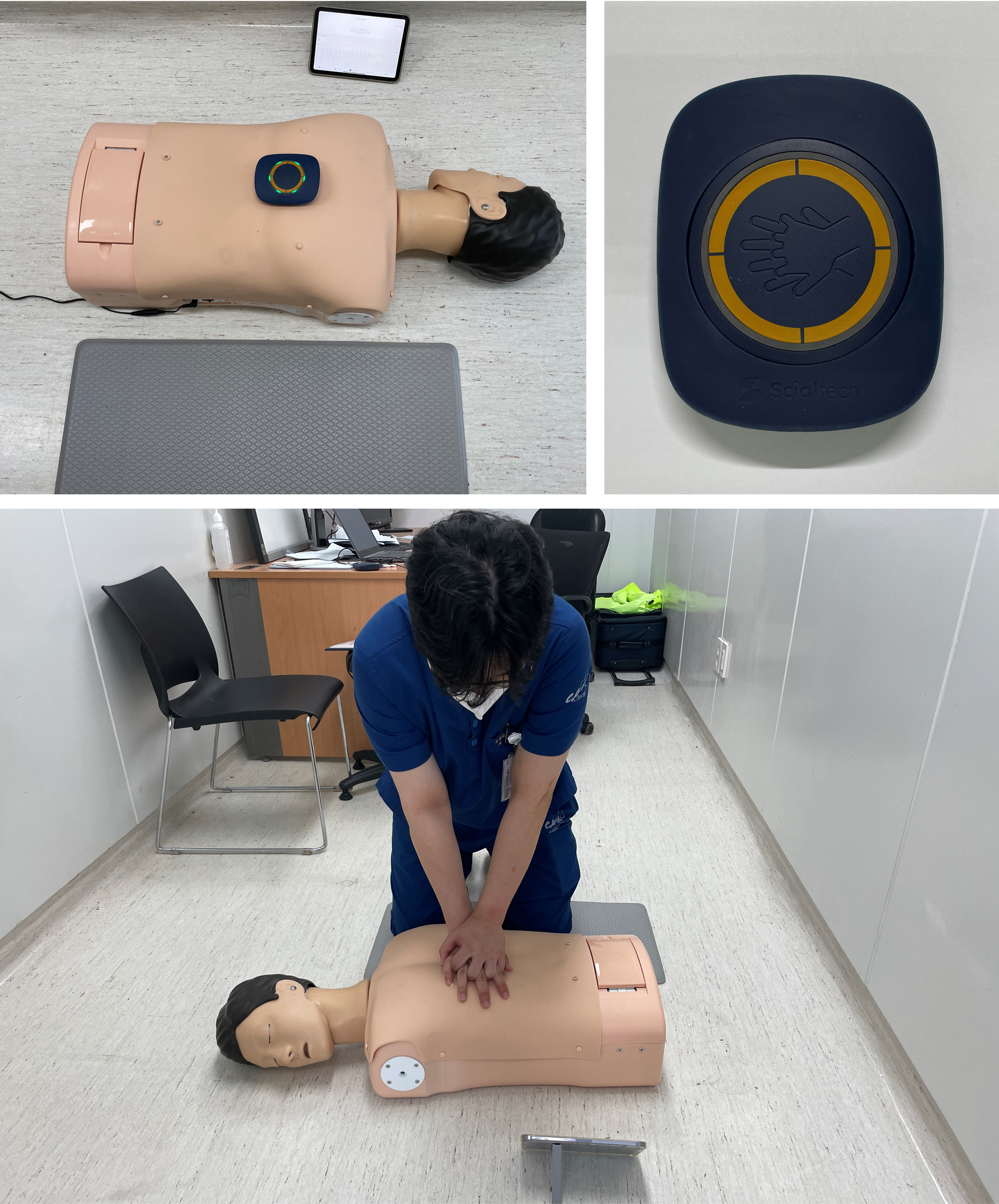 The cardiopulmonary resuscitation simulation manikin and the
developed feedback device.