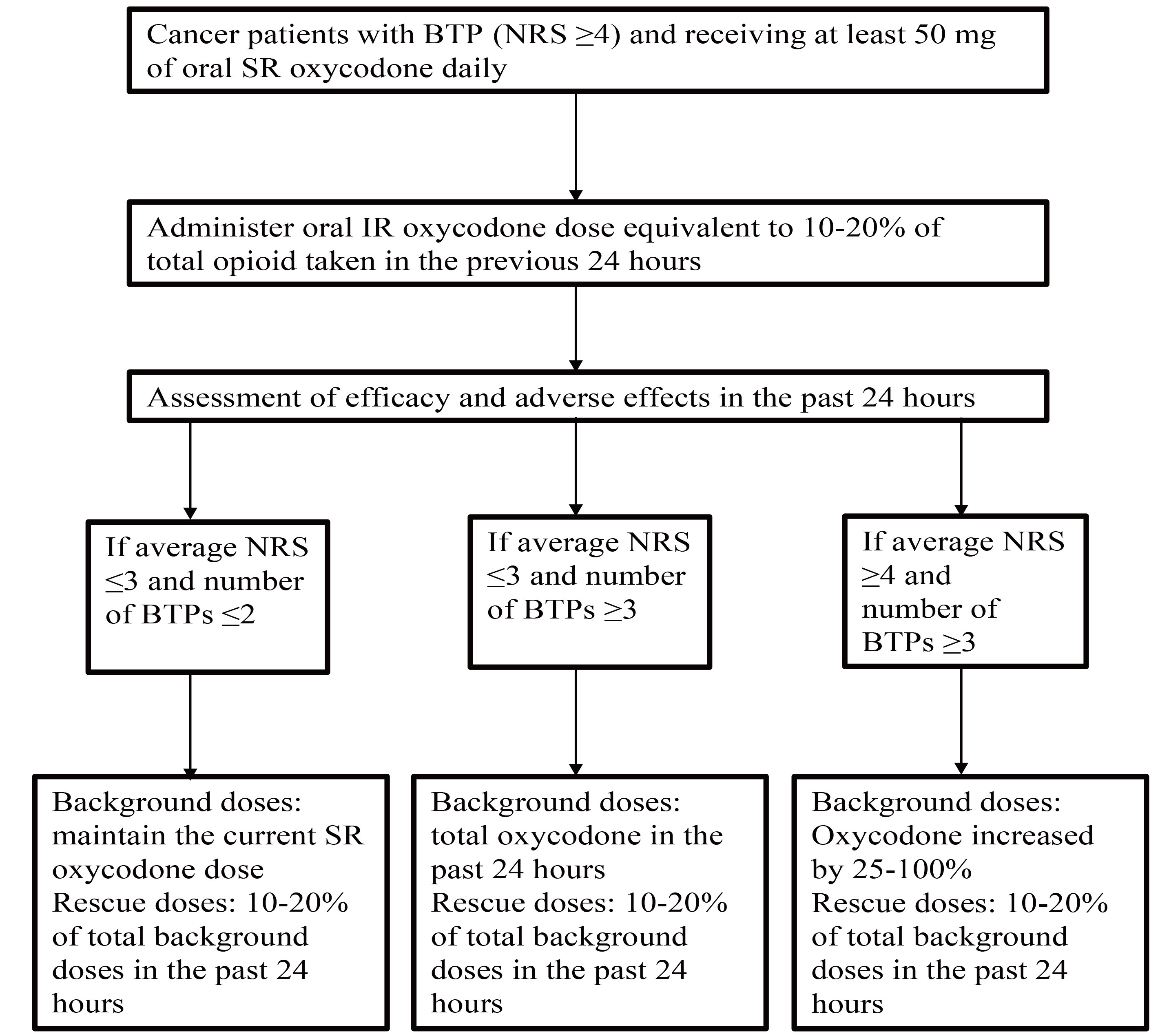 Flowchart of the study. BTP: breakthrough cancer pain; NRS:
numeric rating scale; SR: sustained release; IR: immediate-release.