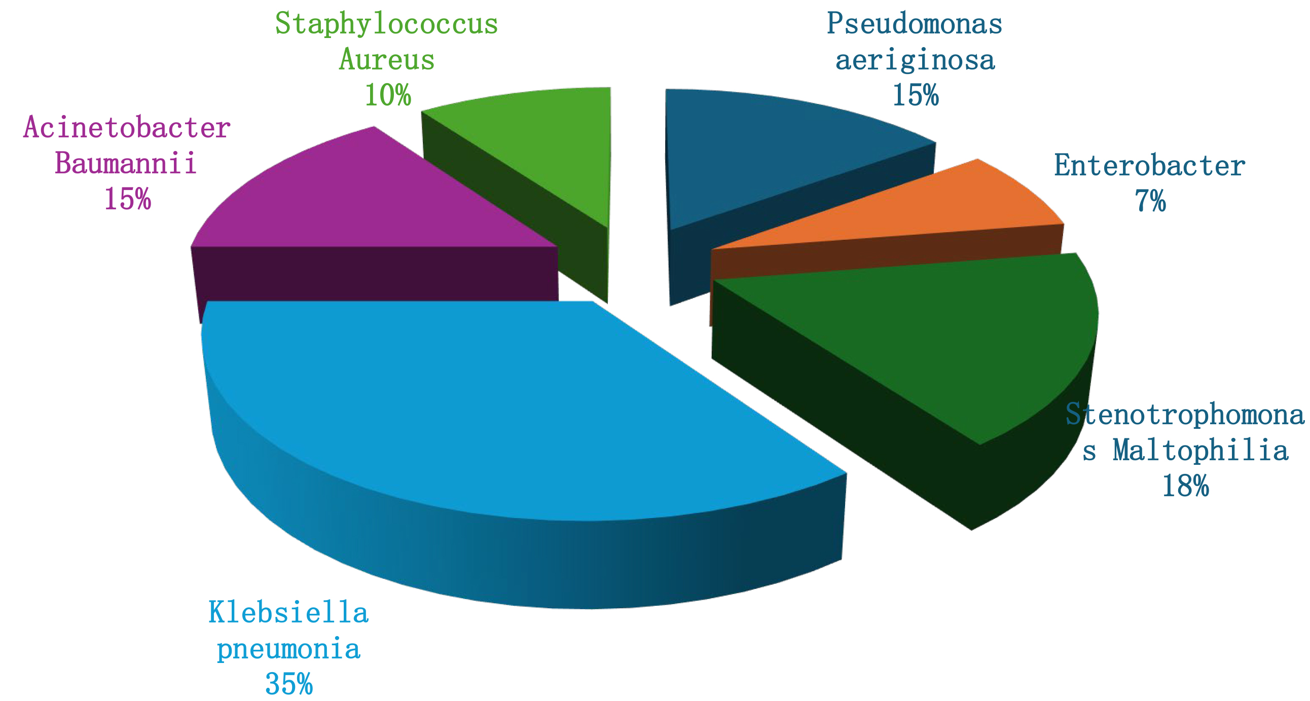 Distribution of microorganisms identified in the tracheal
aspirate cultures.